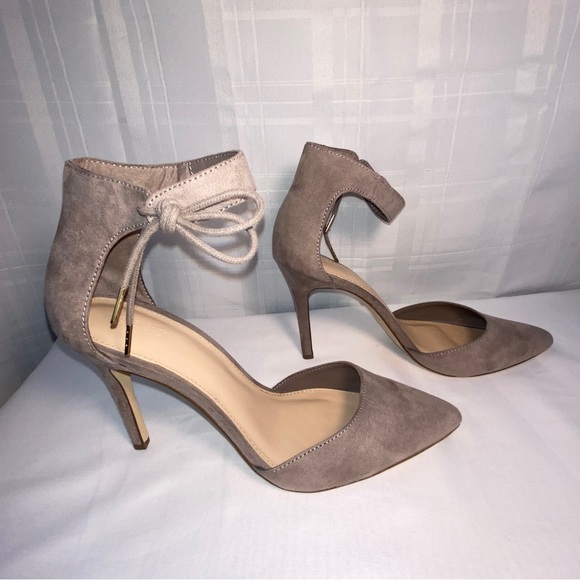 Forever 21 Women's tan suede pumps heels with ankle strap lace tie size 9 - Picture 7 of 14